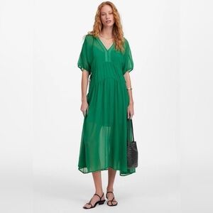 Madewell Sheer V-Neck Dolman Maxi Dress Verdant Kelly Green Size XS NWT